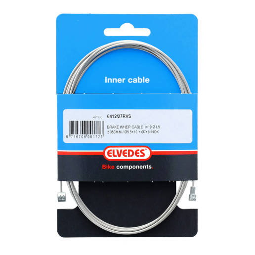 74.6412/27RVS ELVEDES Rem binnenkabel RVS 2350 mm ø 1,5 mm 1 x 19 ø 1,5 x 2350 / ø 5,5 × 10 + ø 7 × 6 mm